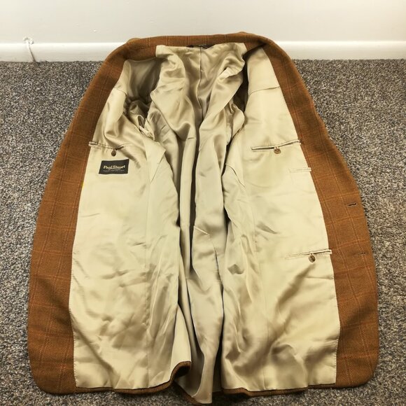 Paul Stuart Sport Coat 100% Cashmere Herringbone Windowpane Plaid Brown Red 46XL - Picture 5 of 13